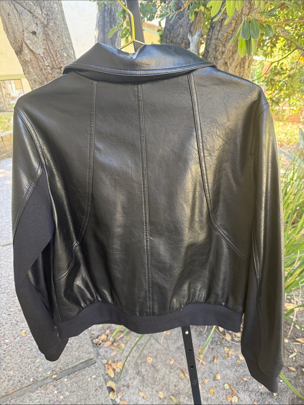 Desigual Black Faux Leather Bomber Jacket with Decorative Lining - Picture 2 of 4